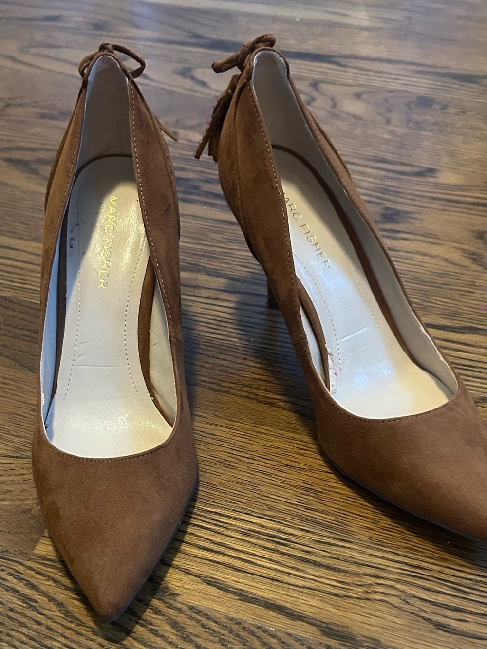 Marc Fisher Brown Suede Pointed-Toe Pumps with tassel fall